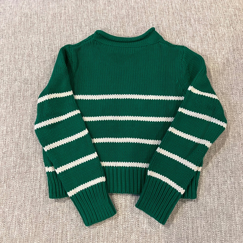 La Ligne x sakara Green and Cream Striped Crewneck Sweater